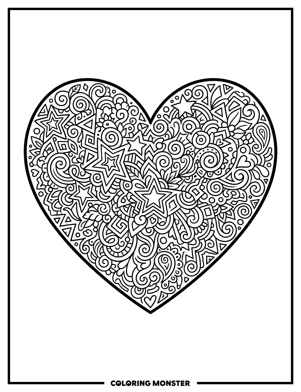Doodle Heart Filled With Stars Coloring Page