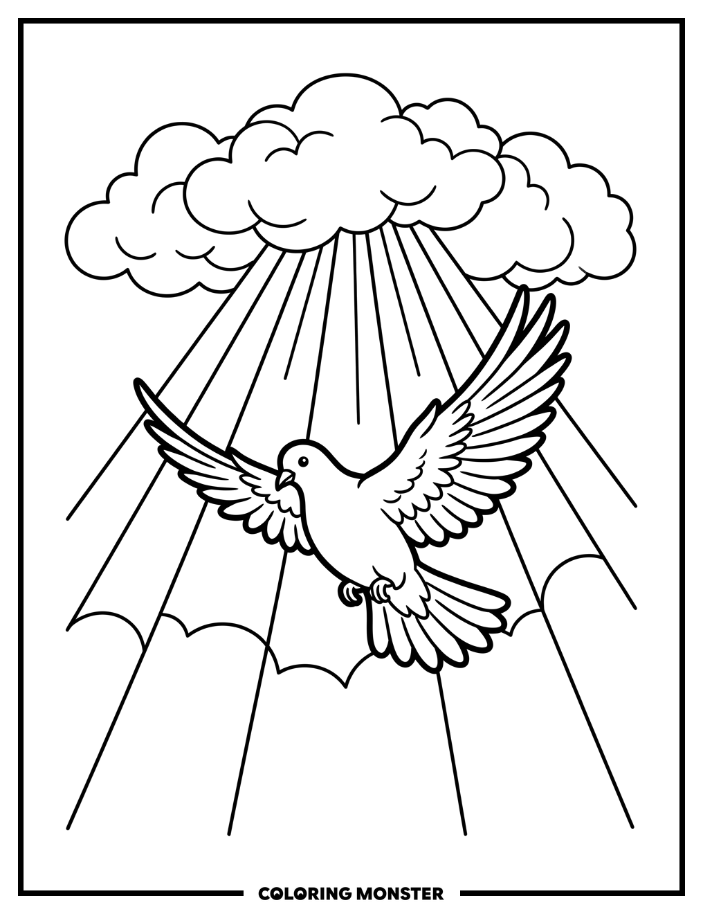 Dove Descending from Clouds Coloring Page