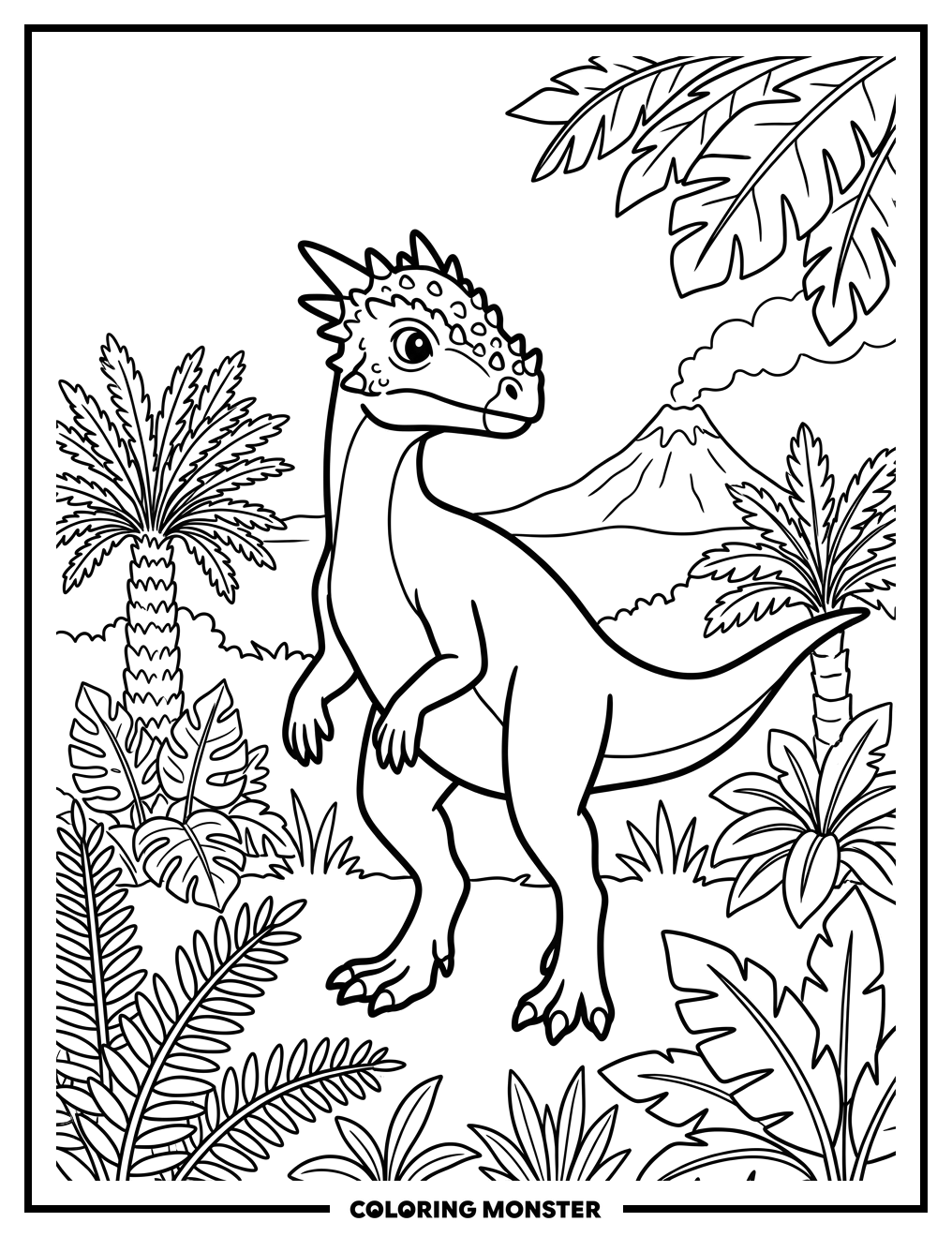 Dracorex Dinosaur in Prehistoric Jungle Coloring Page