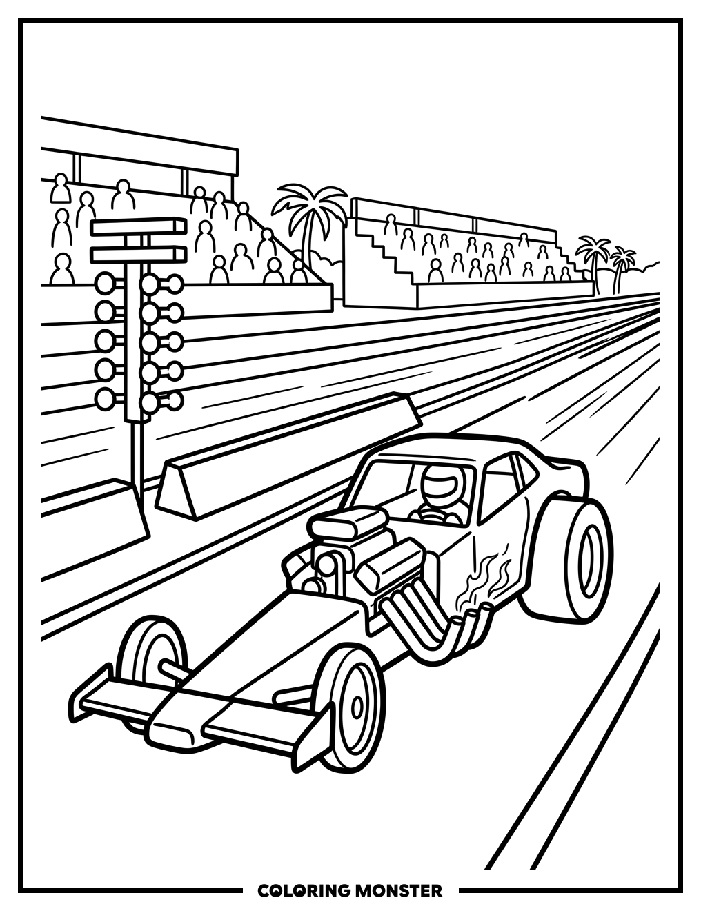 Drag Racing Car at Starting Line Coloring Page
