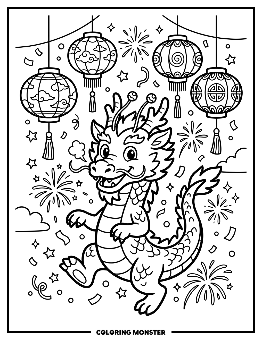 Dragon Celebrating Lunar New Year Coloring Page