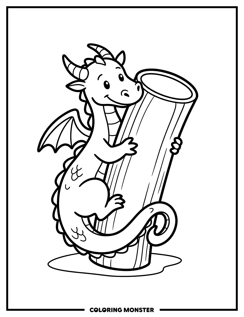 Dragon Curled Around Cannelloni Coloring Page