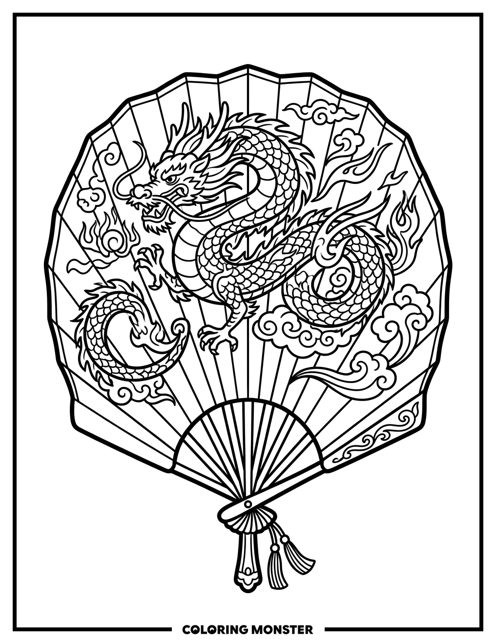 Dragon Folding Fan Coloring Page