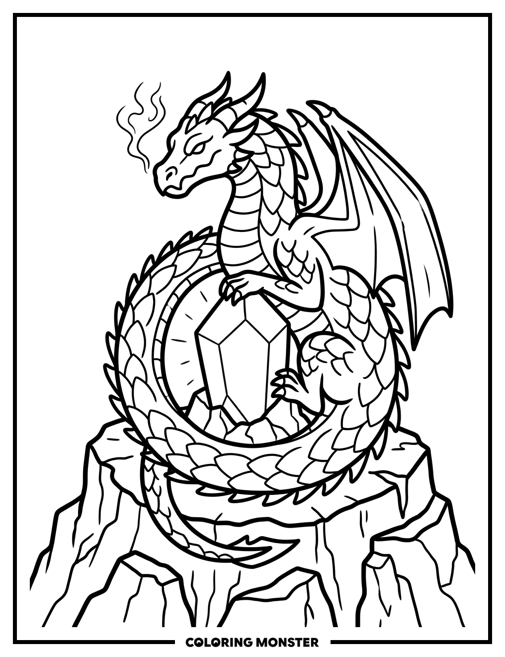 Dragon Guarding Crystal Coloring Page