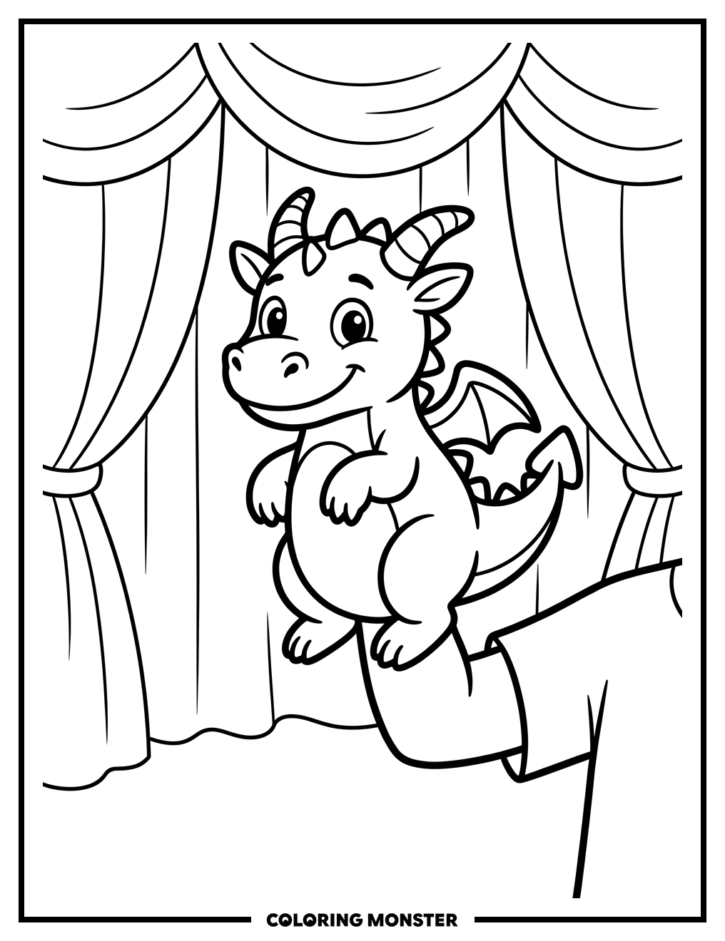 Dragon Hand Puppet on Stage Coloring Page