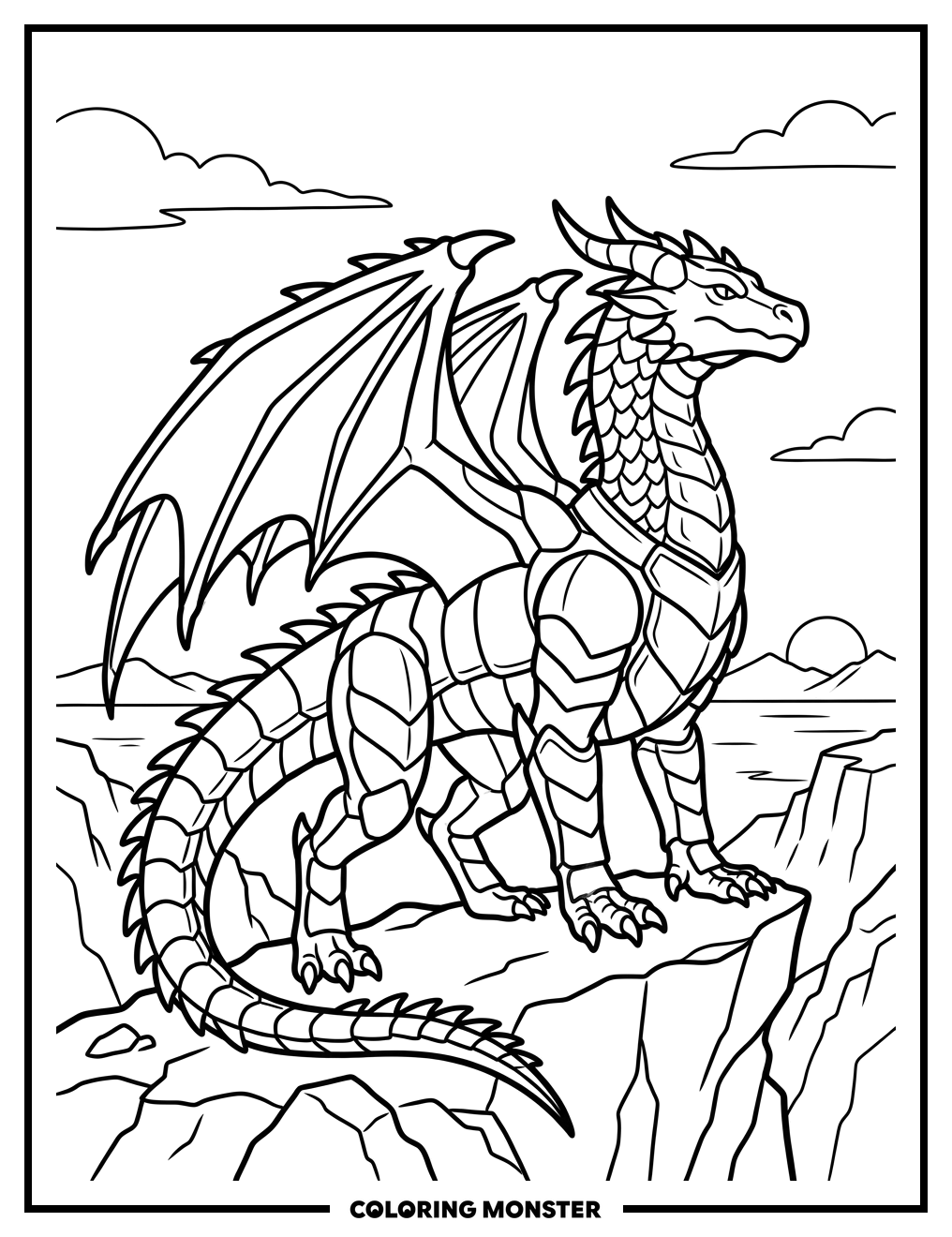 Dragon in Segmented Armor Coloring Page