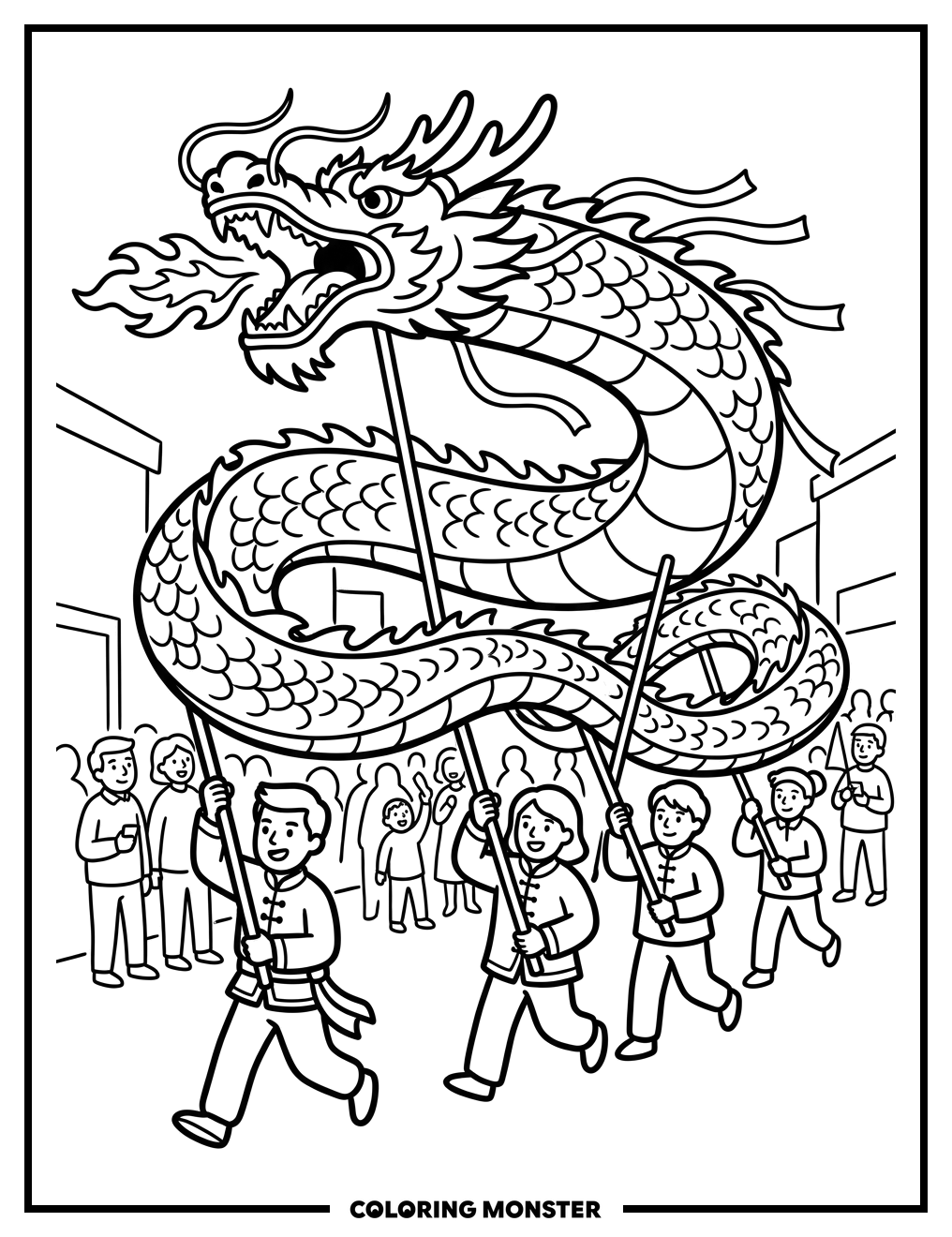 Dragon Puppet Parade Coloring Page