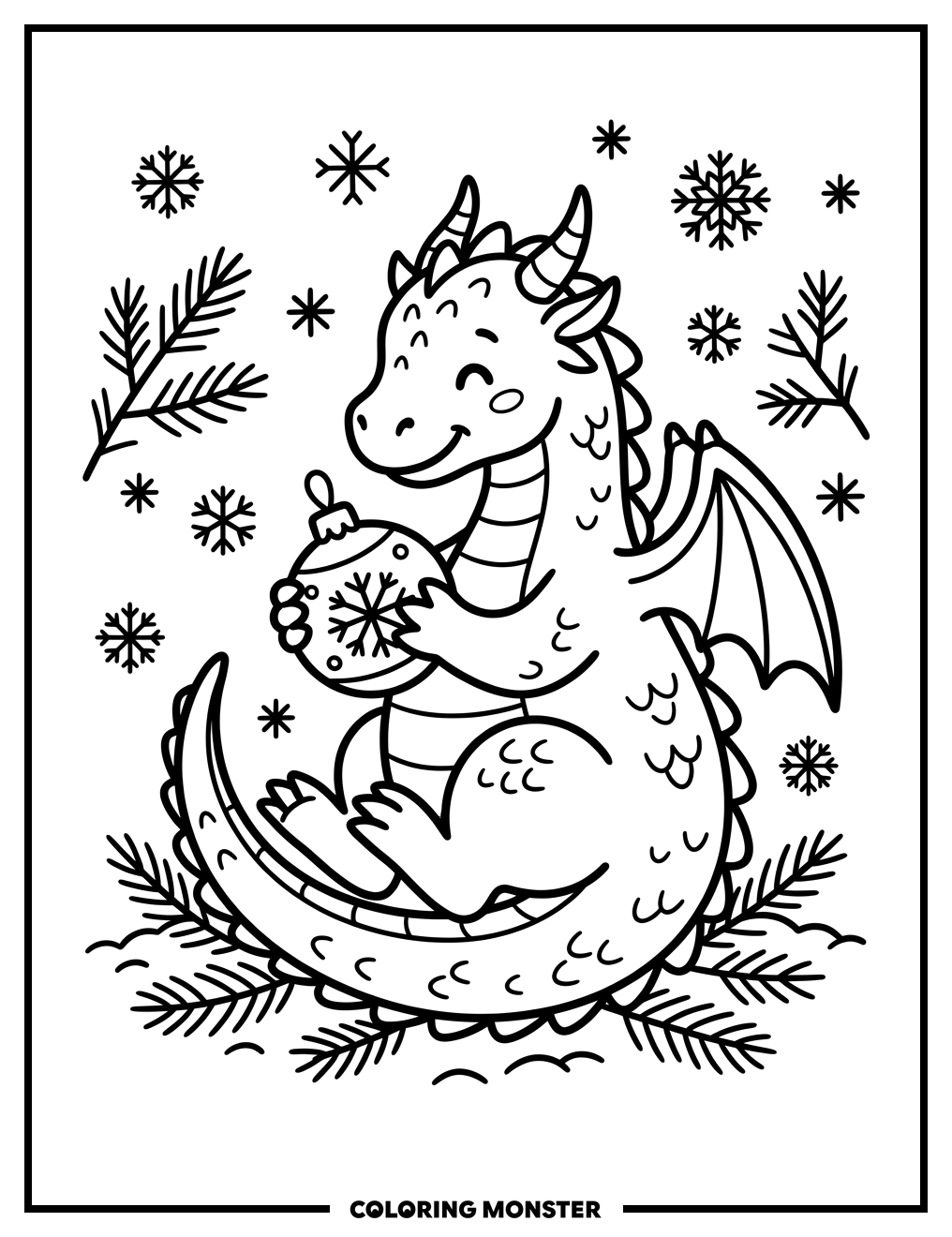 Dragon With Christmas Ornament Coloring Page
