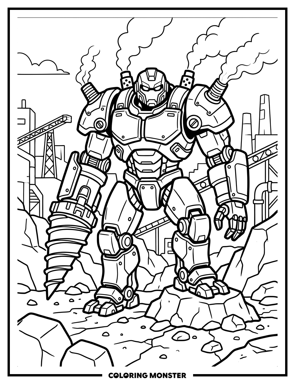 Drill Titan In Rocky Wasteland Coloring Page