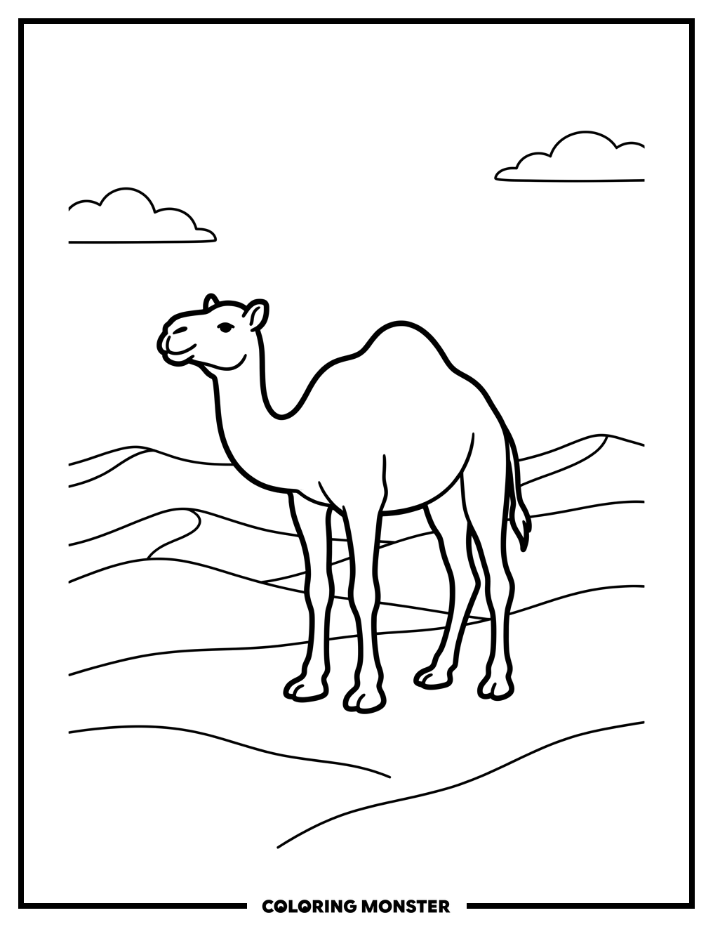 Dromedary Camel in the Desert Coloring Page