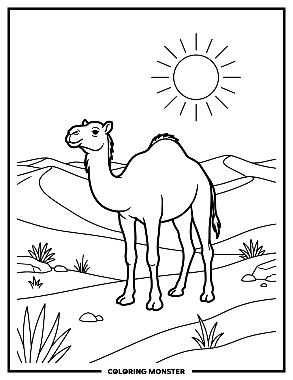 Dromedary Camel in the Desert Coloring Page