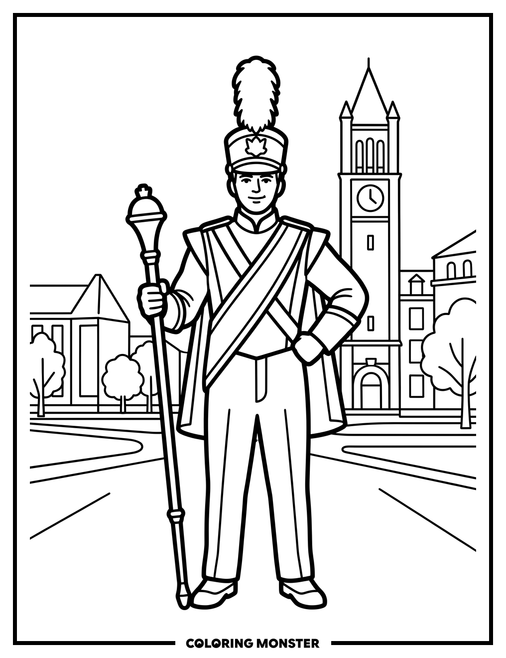 Drum Major With Ceremonial Mace Coloring Page