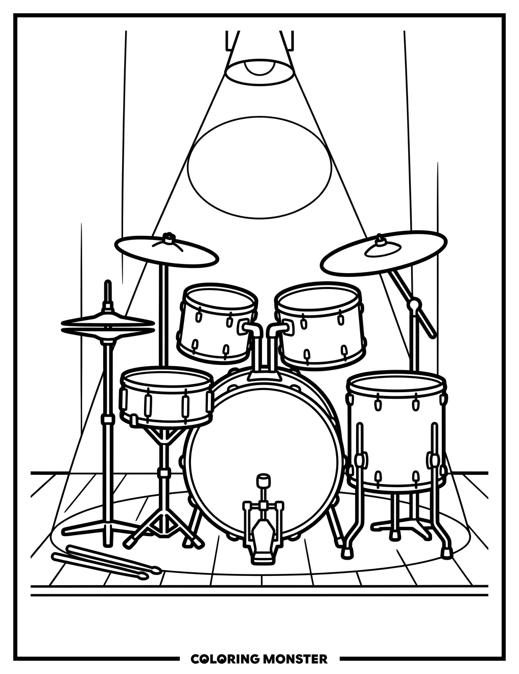 Drum Set on Stage Coloring Page