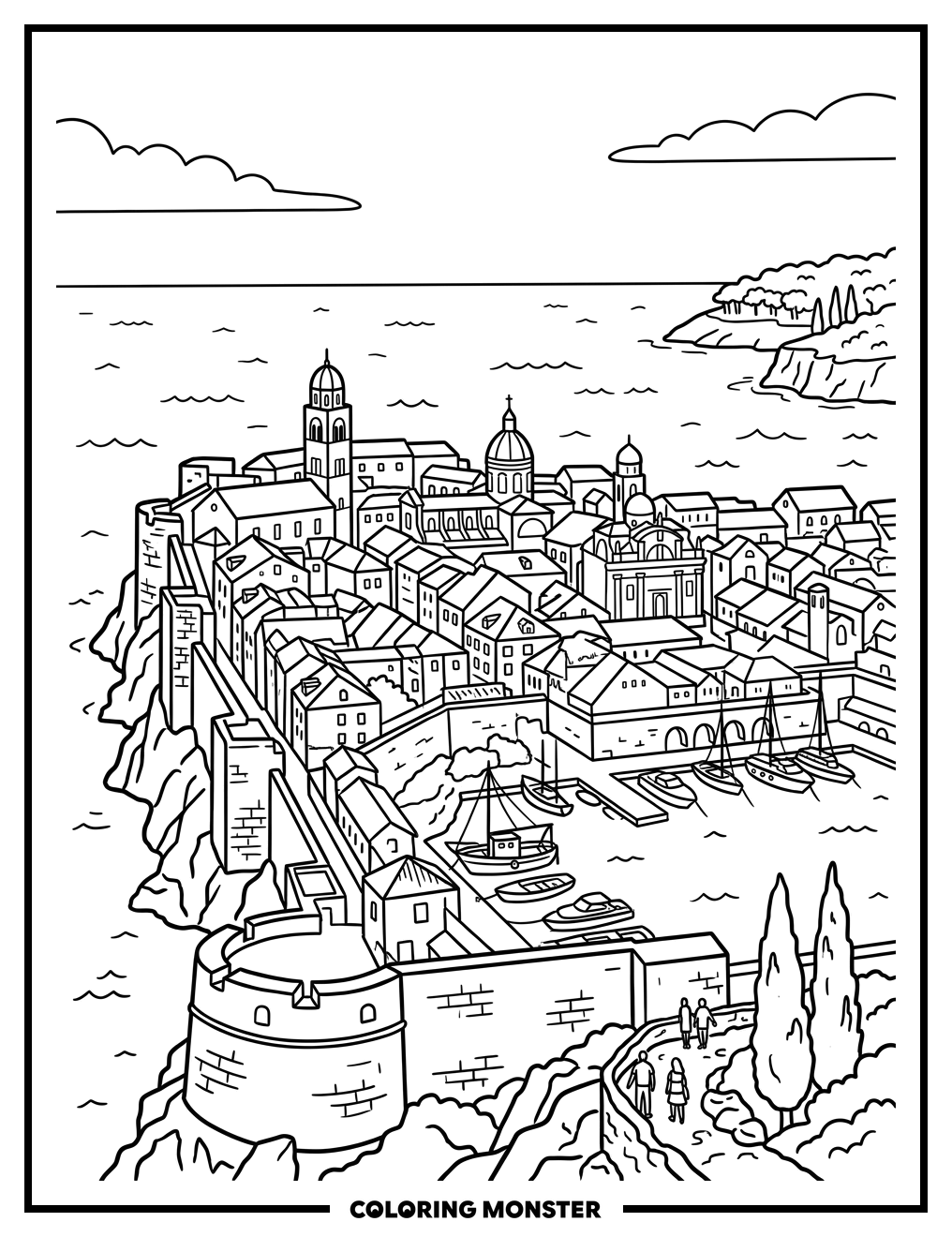 Dubrovnik Old Town Walls Coloring Page