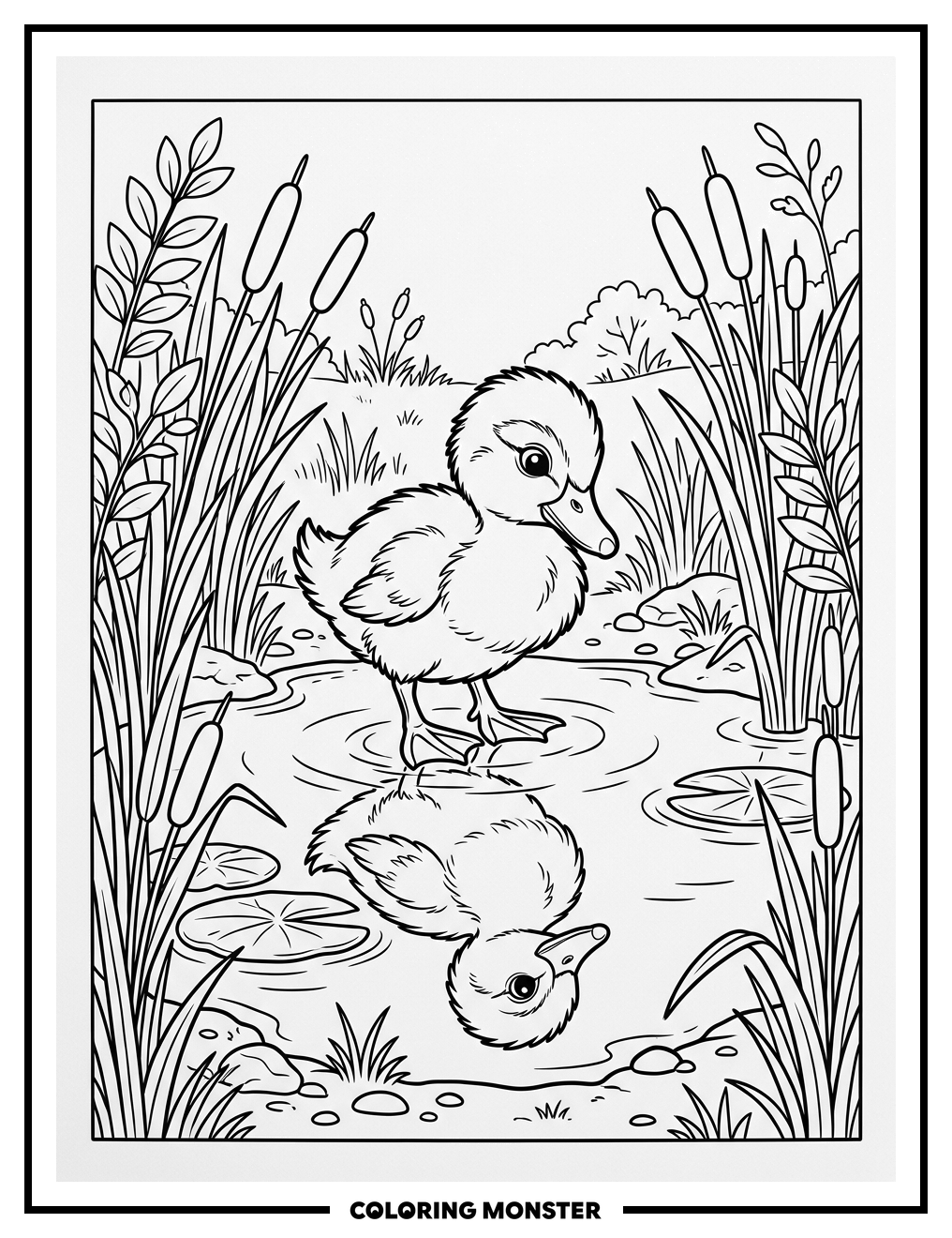 Duckling Gazing At Reflection Coloring Page