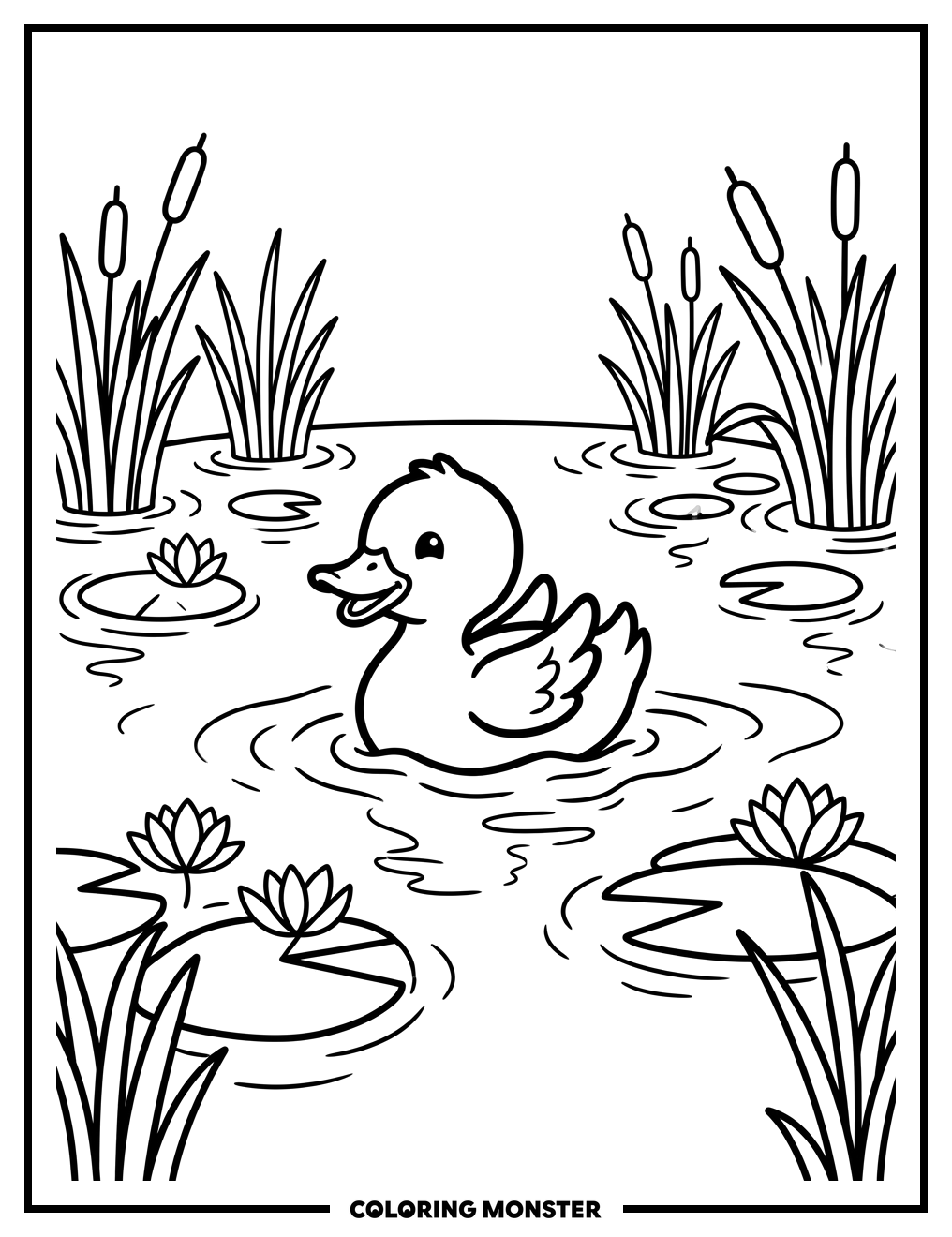 Duckling Paddling in Pond Coloring Page