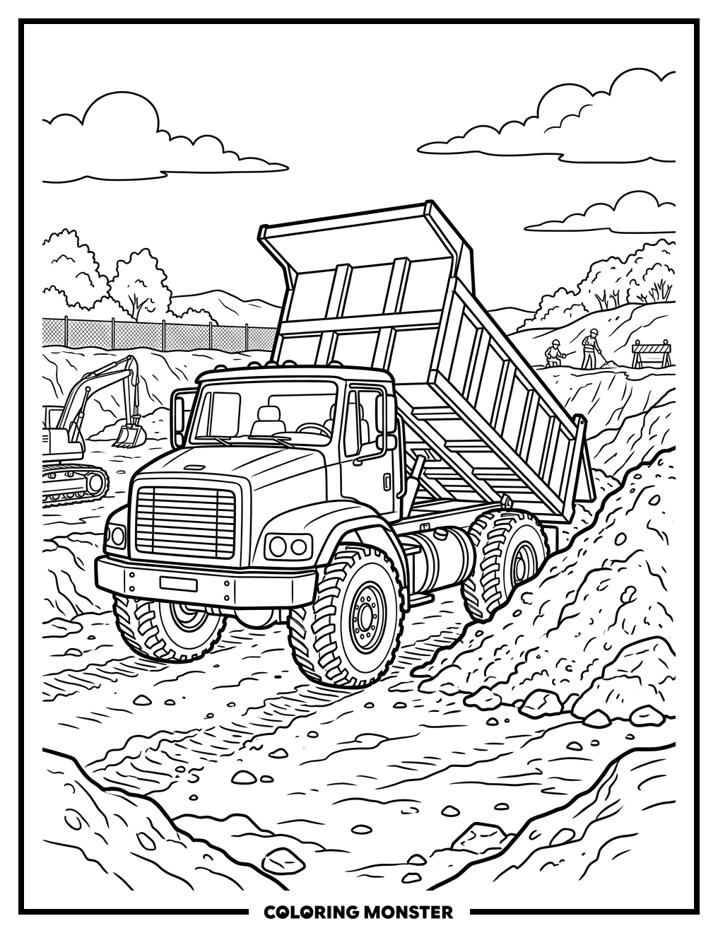 Dump Truck At Construction Site Coloring Page