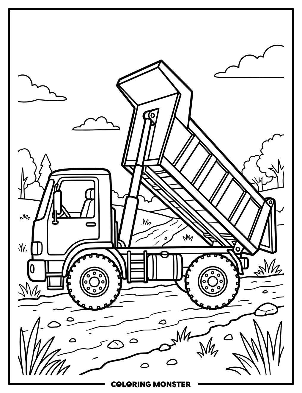 Dump Truck Side View Coloring Page