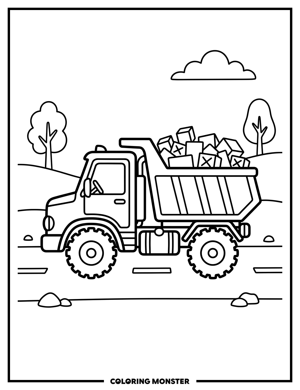 Dump Truck With Blocks Coloring Page