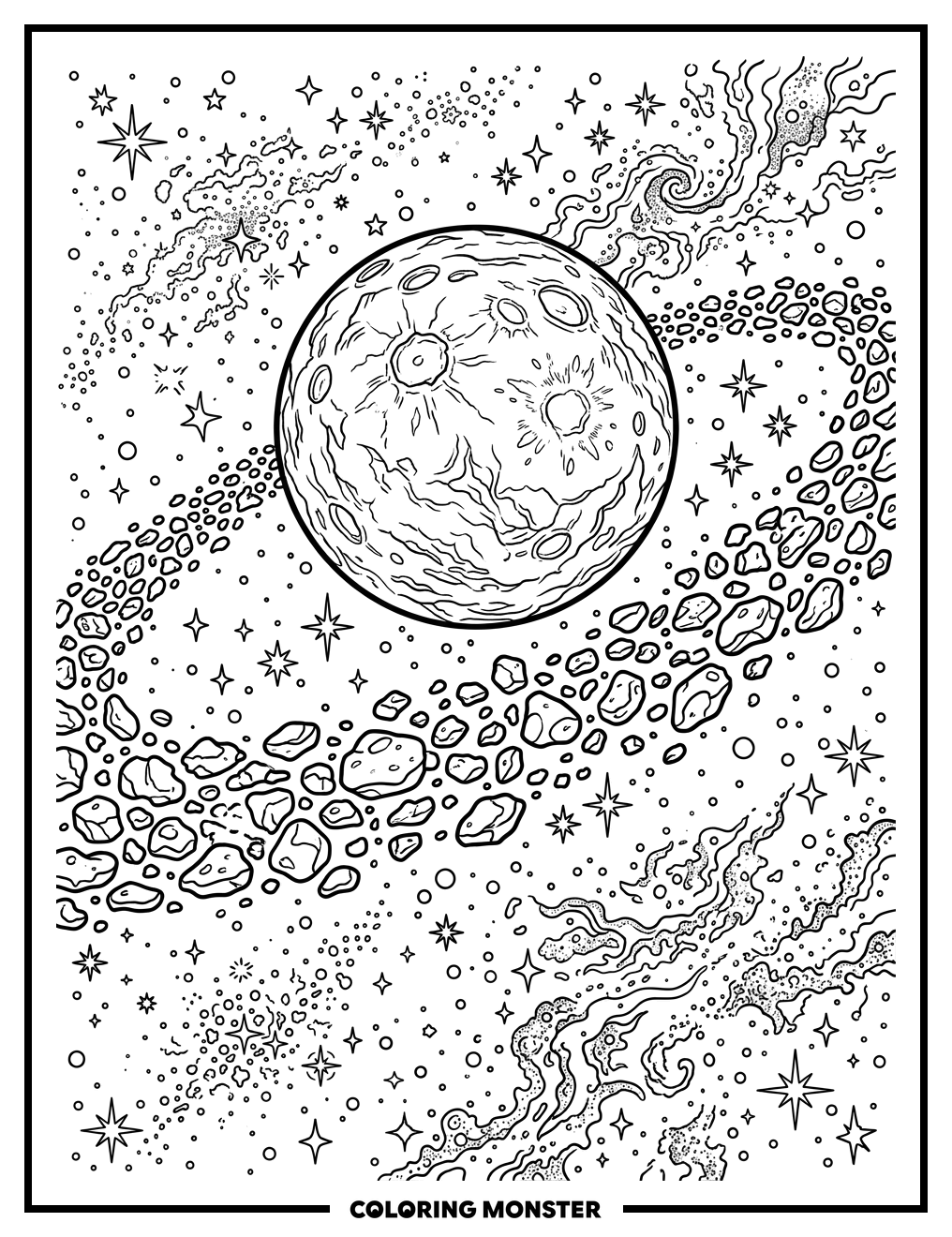 Dwarf Planet Ceres and Asteroid Belt Coloring Page