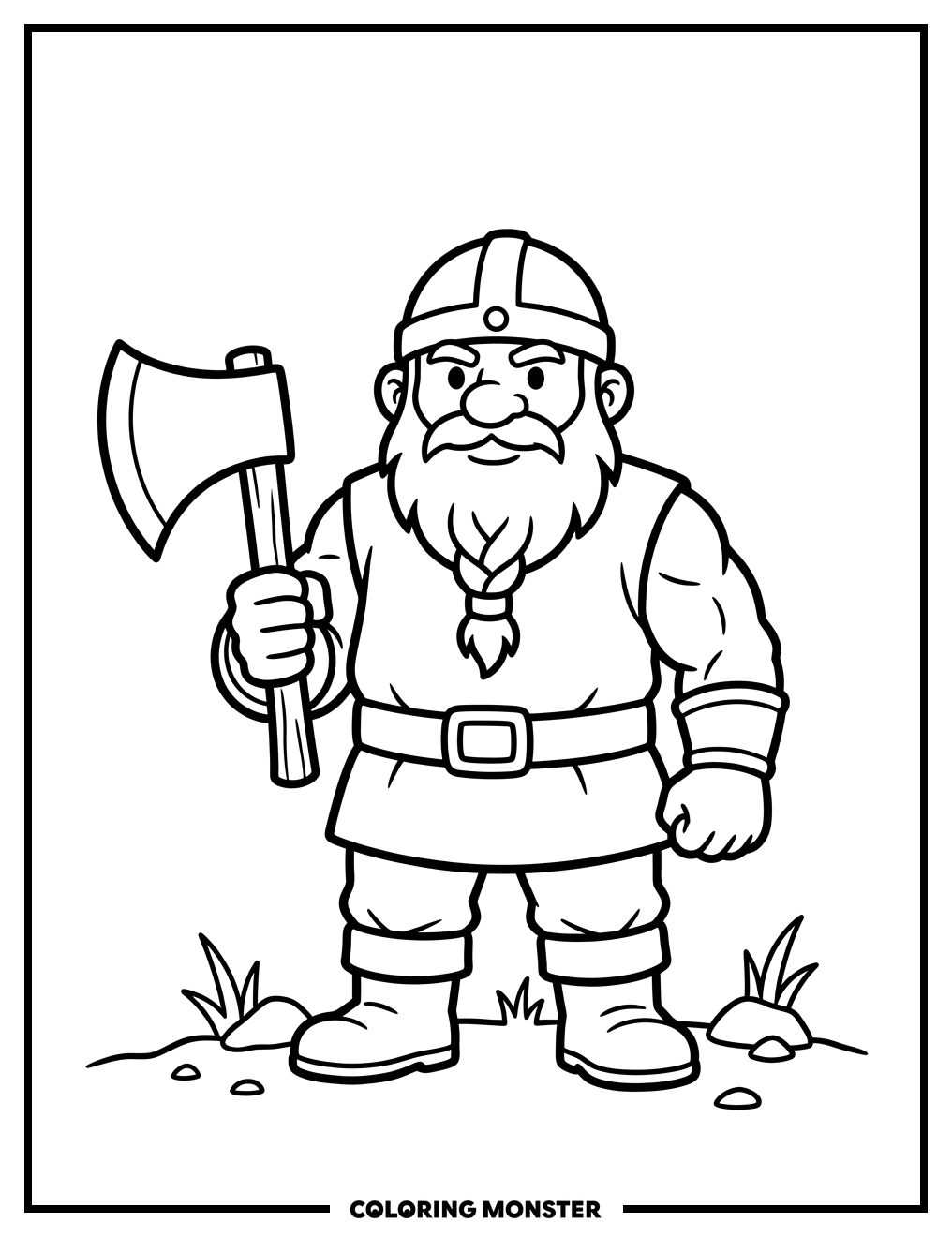 Dwarf Warrior With Axe Coloring Page