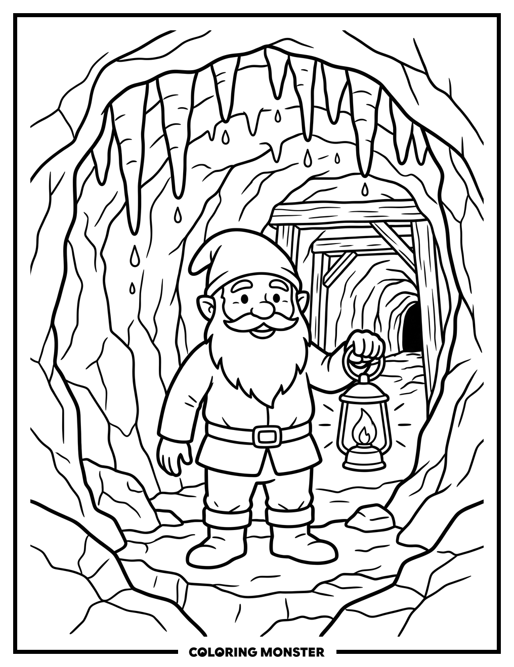 Dwarf with Lantern in Mine Coloring Page