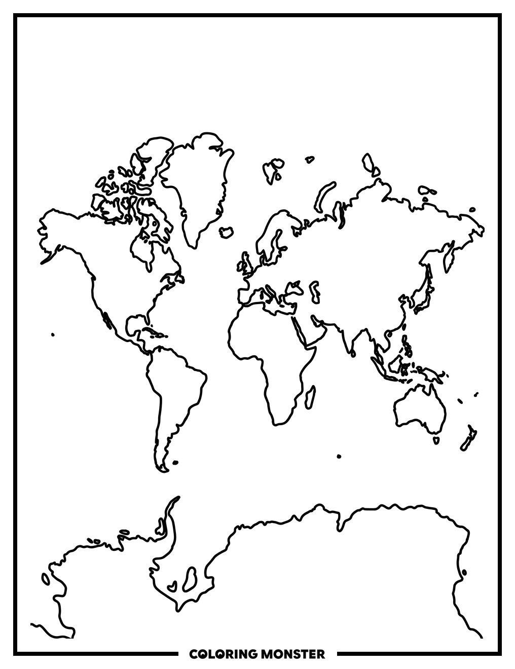 Earth Continents Outline Coloring Page