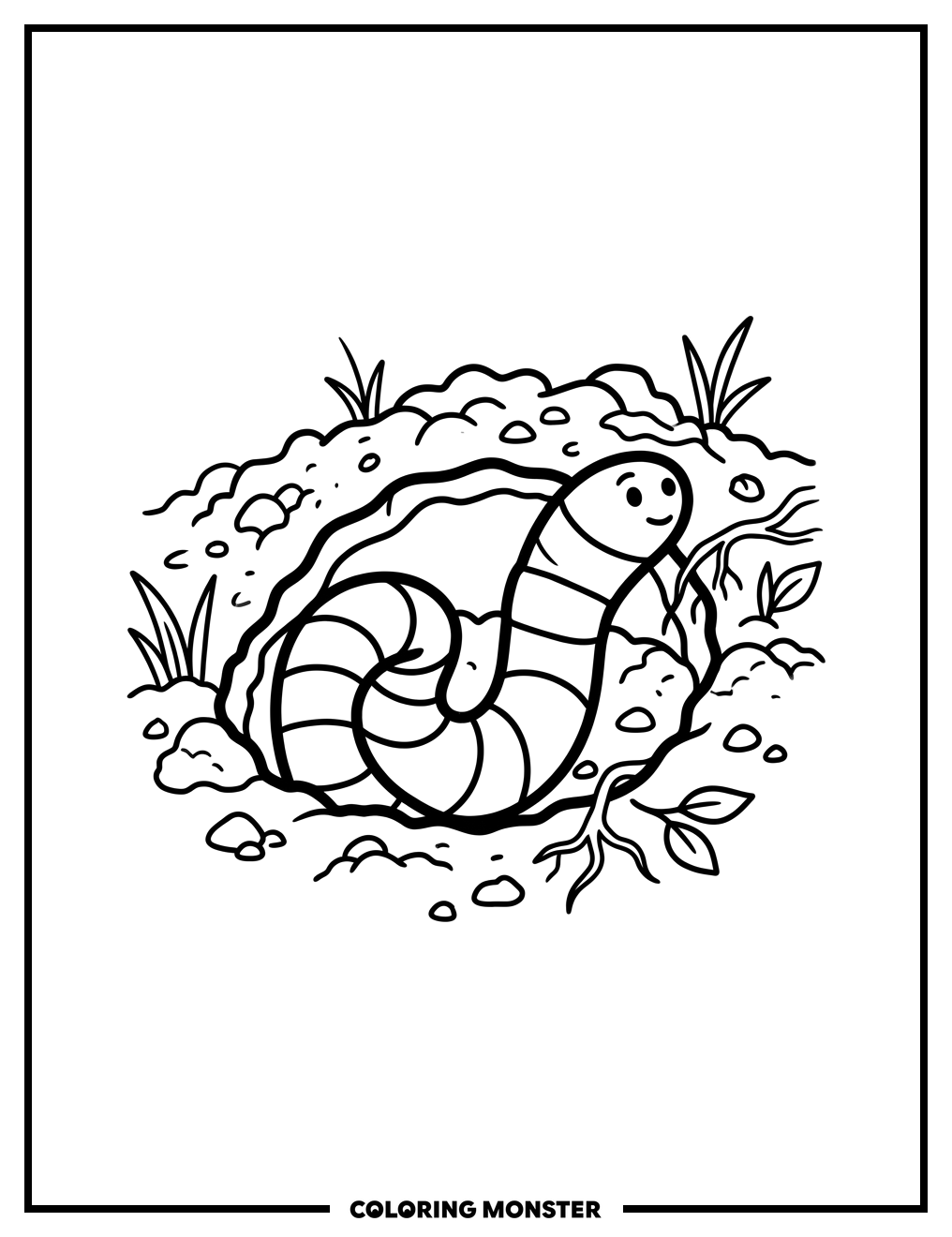 Earthworm Peeking From Hole Coloring Page