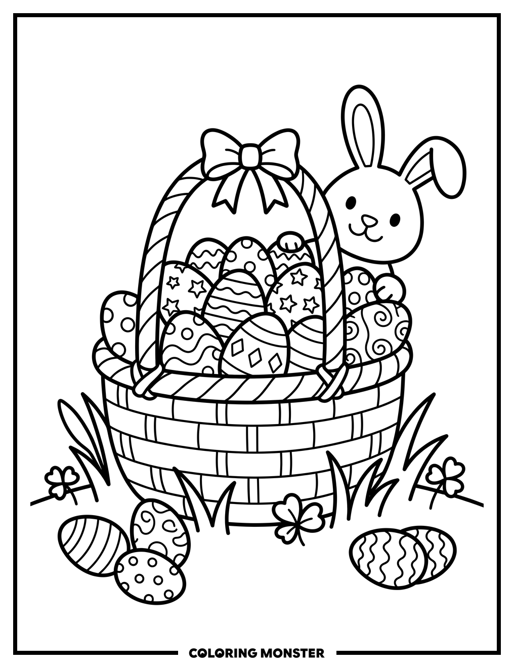 Easter Basket with Bunny Coloring Page