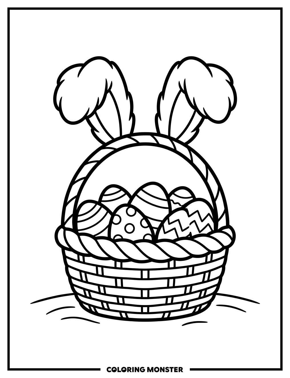Easter Basket With Bunny Ears Coloring Page