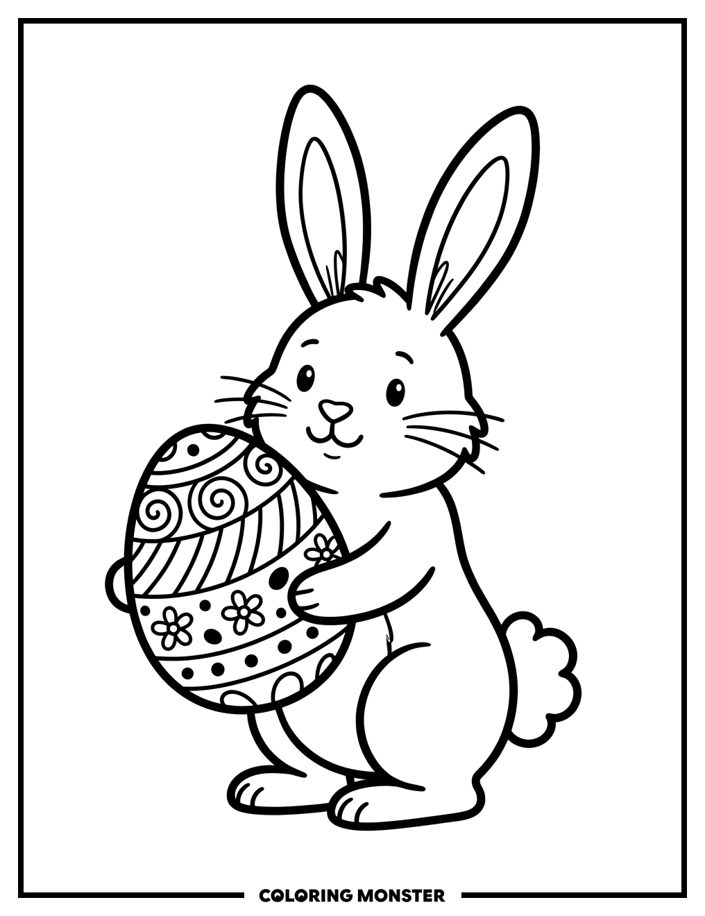 Easter Bunny Holding Decorated Egg Coloring Page