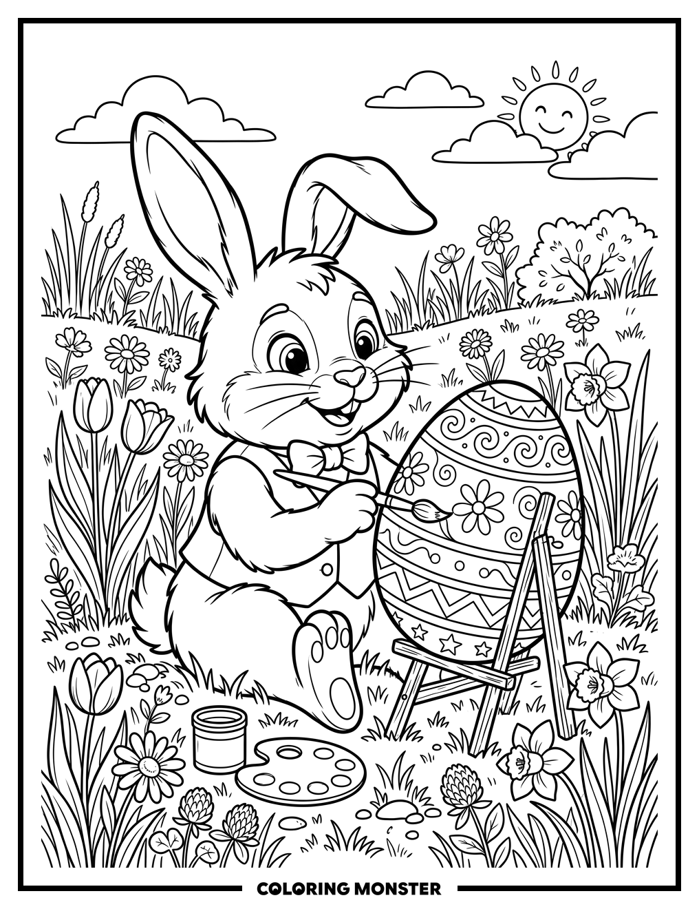 Easter Bunny Painting an Egg Coloring Page
