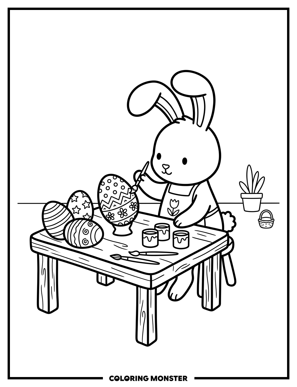 Easter Bunny Painting Eggs Coloring Page