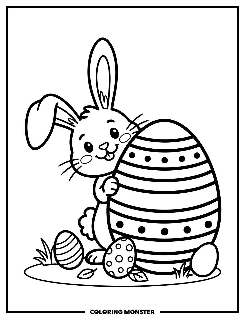 Easter Bunny Peeking From Egg Coloring Page