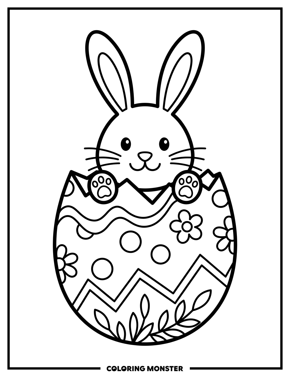 Easter Bunny Peeking From Egg Coloring Page