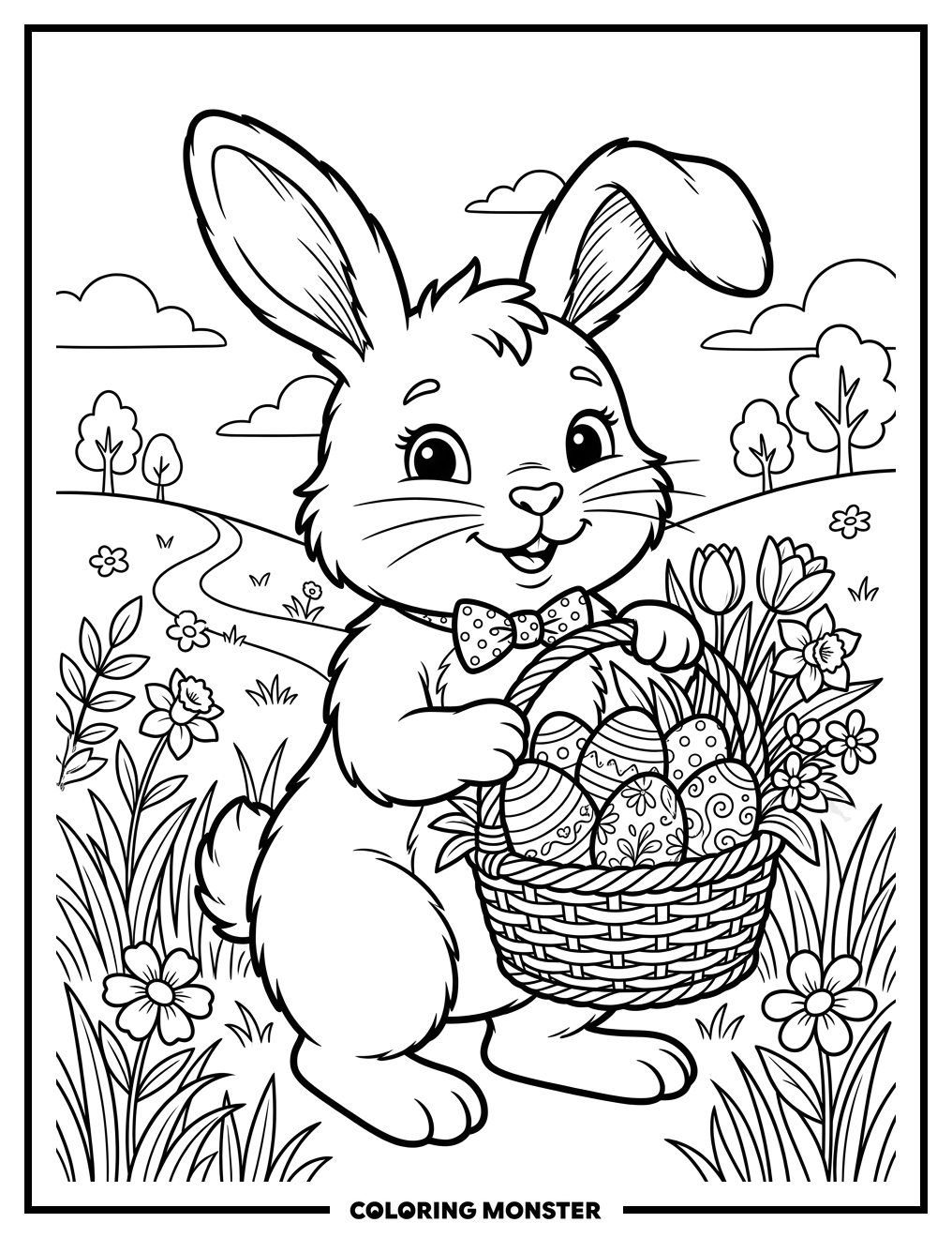 Easter Bunny With Basket Coloring Page