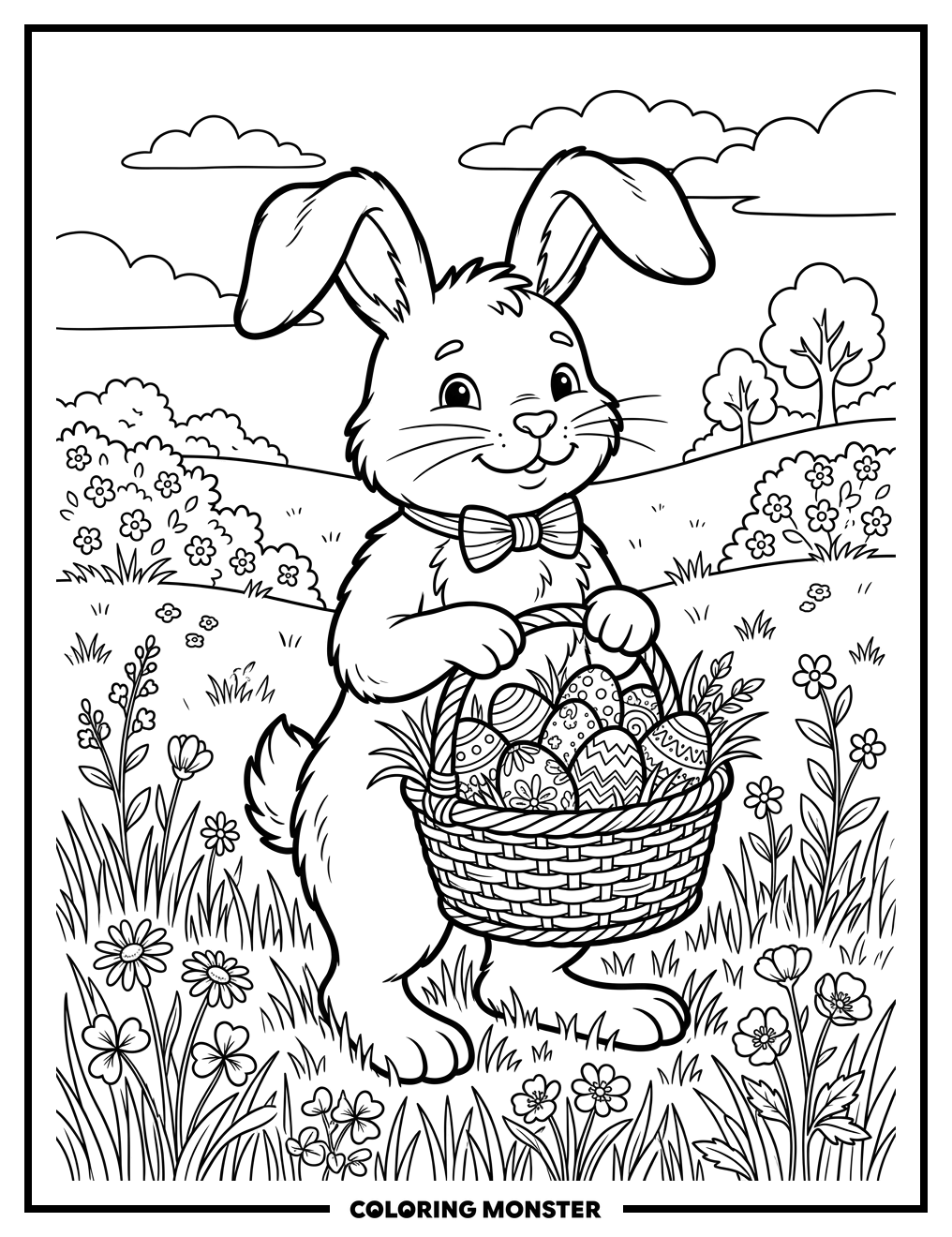 Easter Bunny With Basket Coloring Page