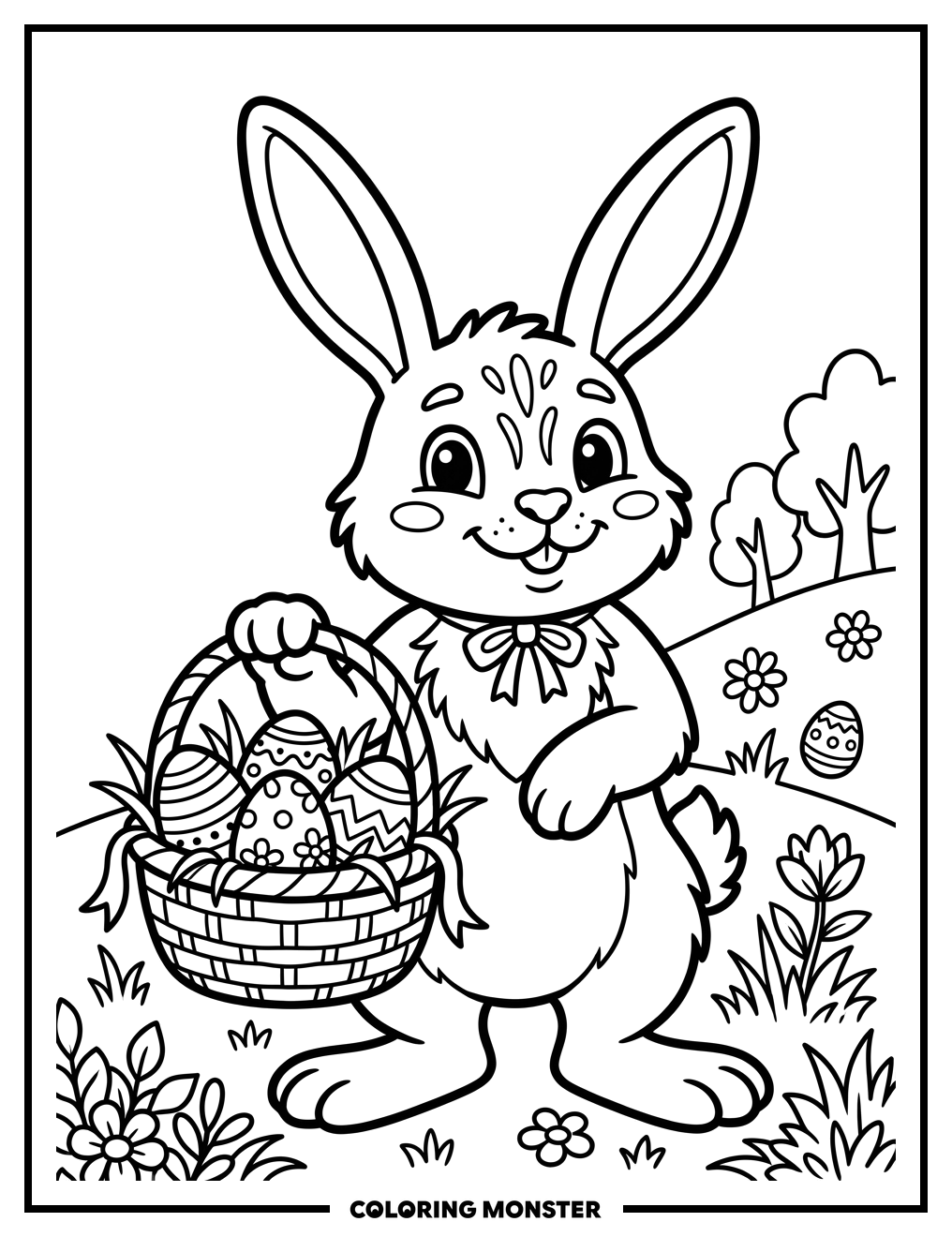 Easter Bunny With Basket of Eggs Coloring Page