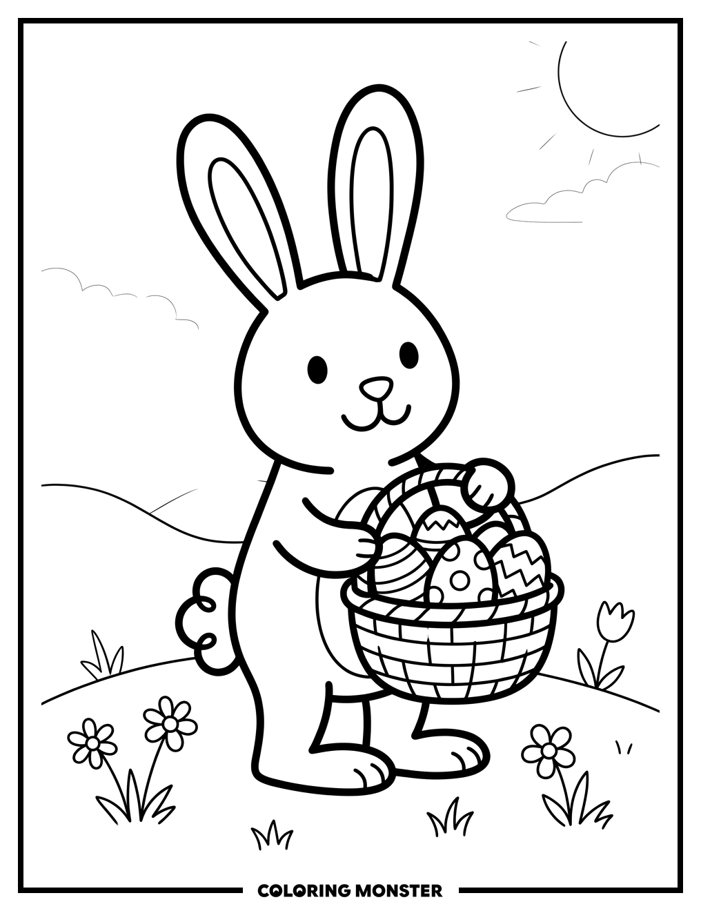 Easter Bunny With Basket Of Eggs Coloring Page