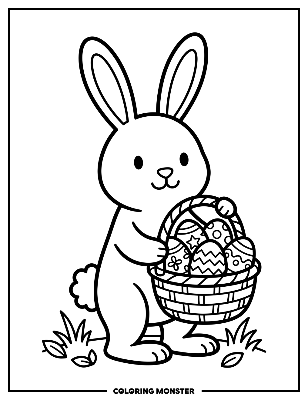 Easter Bunny With Basket Of Eggs Coloring Page