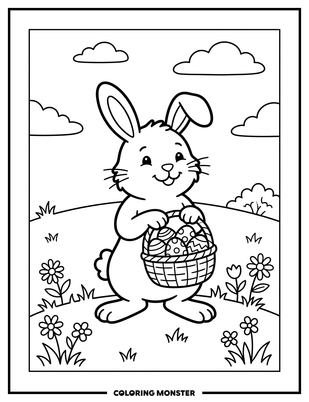 Easter Bunny with Basket of Eggs Coloring Page