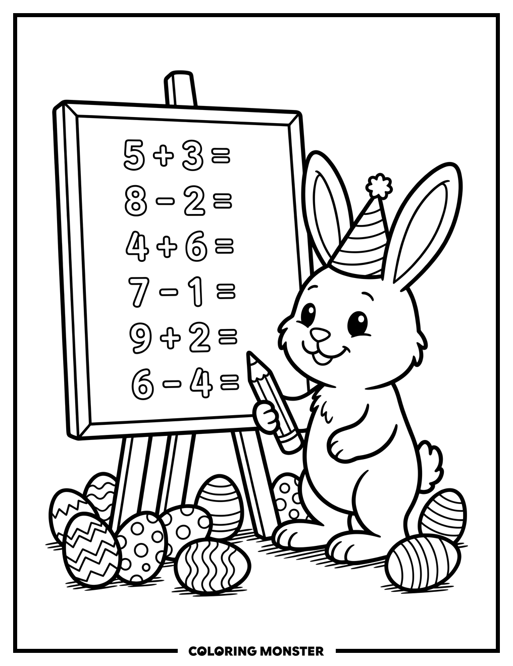 Easter Bunny With Chalkboard Coloring Page