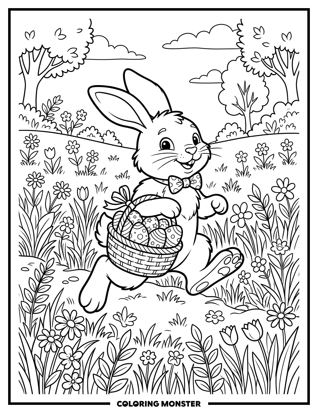 Easter Bunny with Eggs Coloring Page
