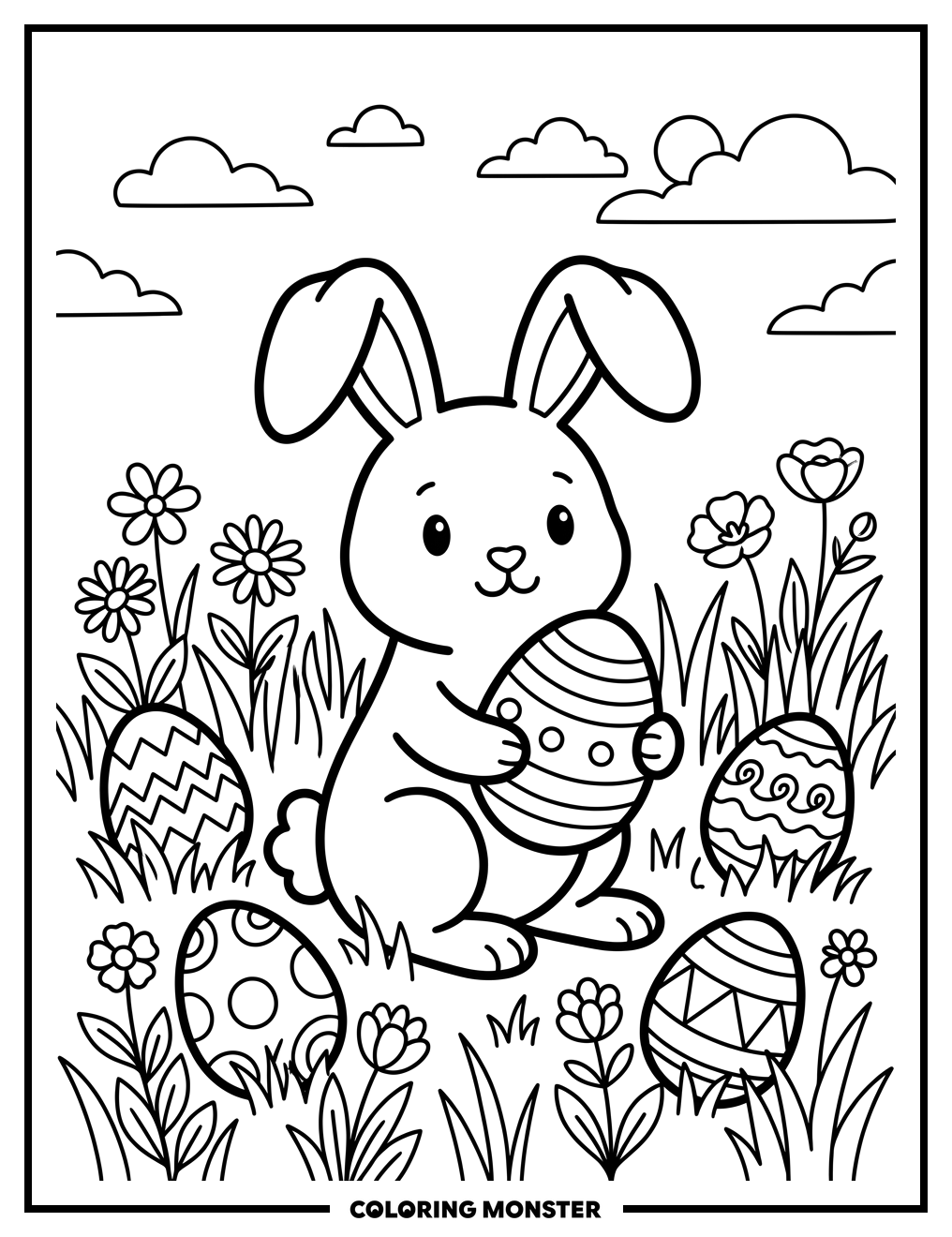 Easter Bunny With Eggs Coloring Page