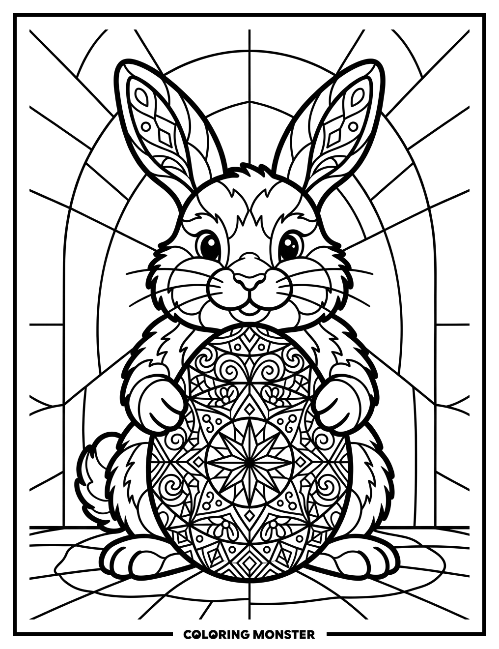 Easter Bunny With Stained Glass Egg Coloring Page