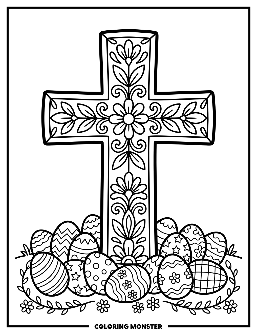 Easter Cross With Eggs Coloring Page