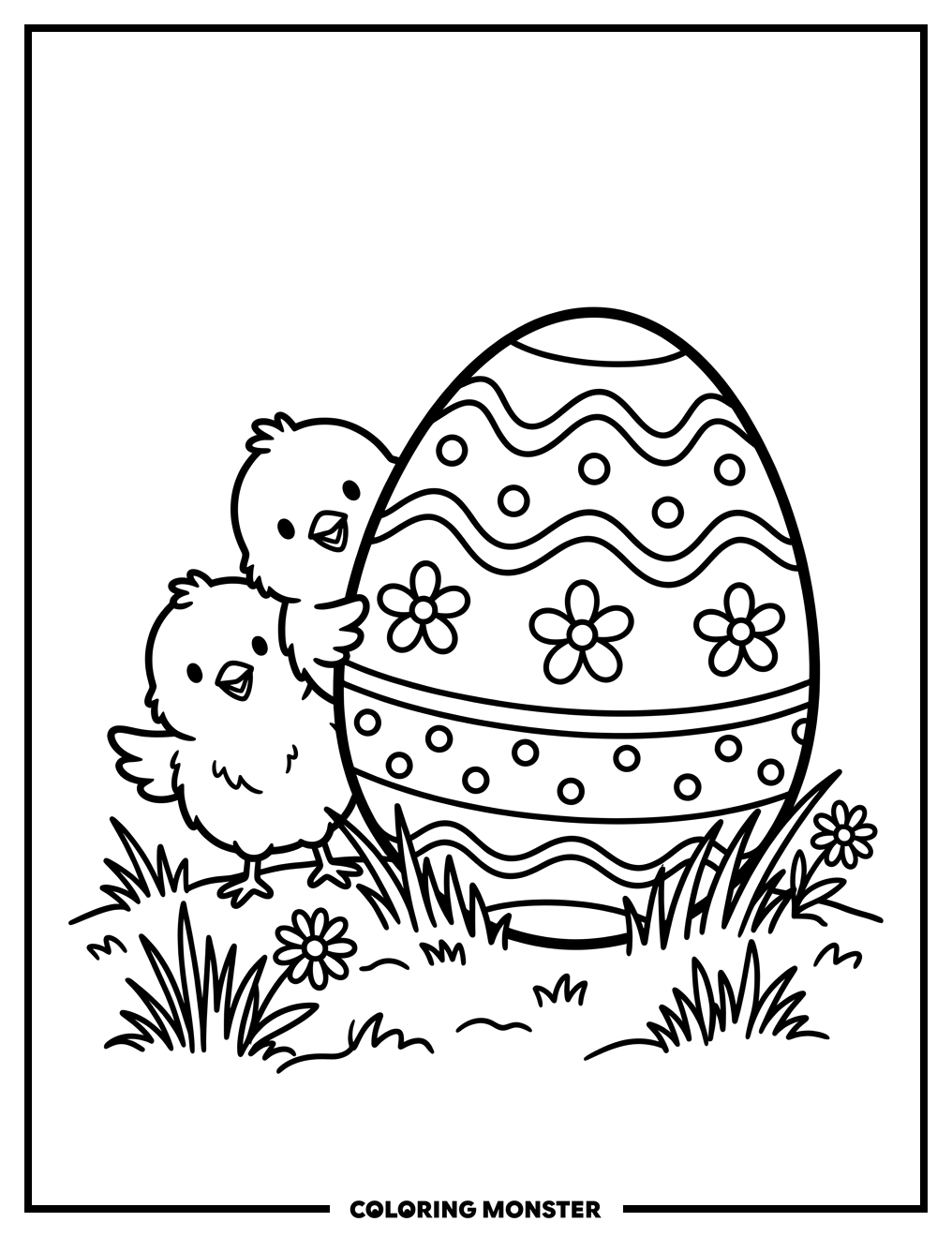 Easter Egg With Chicks Coloring Page