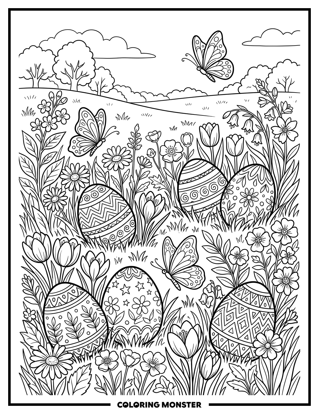 Easter Eggs in Spring Meadow