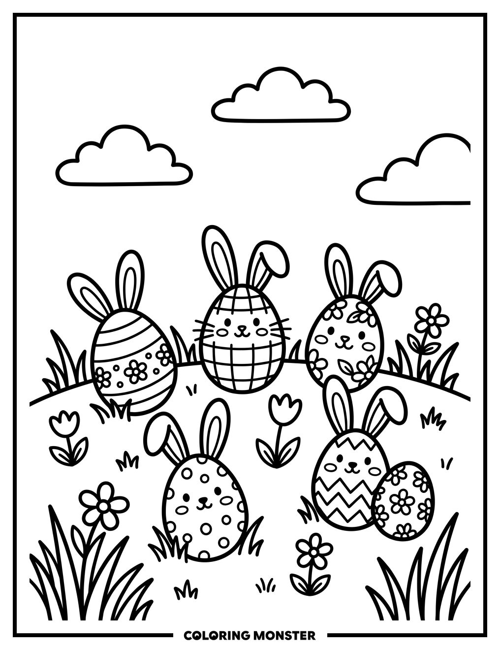 Easter Eggs With Bunny Ears Coloring Page