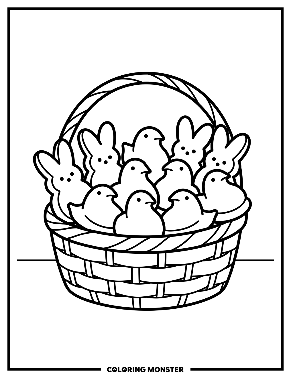 Easter Peeps in a Basket Coloring Page